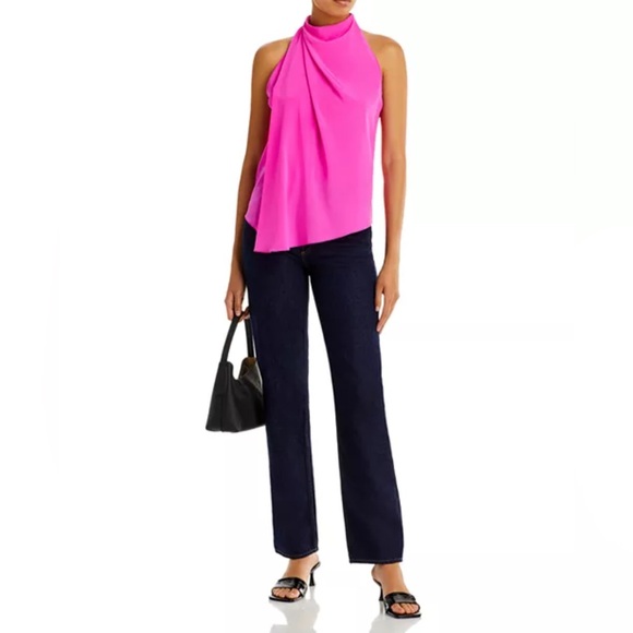 A.L.C. Silk Blend Erin Mock Neck Top - Hot Pink - Picture 2 of 4